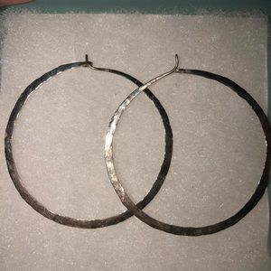 Solid 14K White Gold Hammered Hoops
